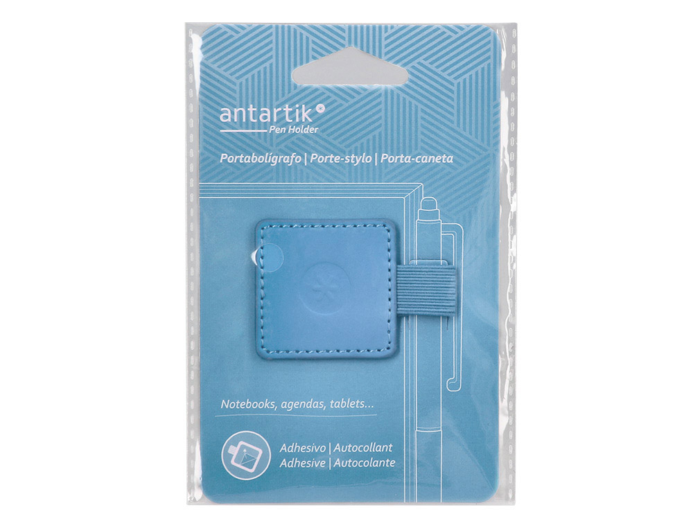 PORTABOLIGRAFO AUTOADHESIVO ANTARTIK PARA CUADERNO NOTE CON ELASTICO HASTA 15 MM GROSOR 1 MM AZUL CLARO 40X40